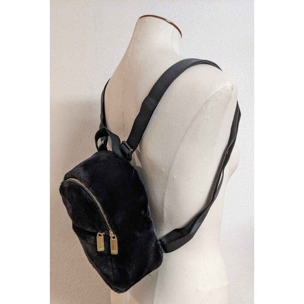 ADIDAS Black Faux Fur Adjustable Mini-Backpack Gold Trefoil Hardware - Picture 10 of 16